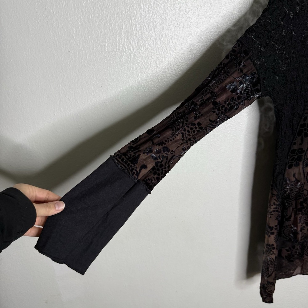 Vintage Marigold LA Velvet Burnout Whimsigoth Dark Fairy Shirt Lace Womens Small - Picture 4 of 11